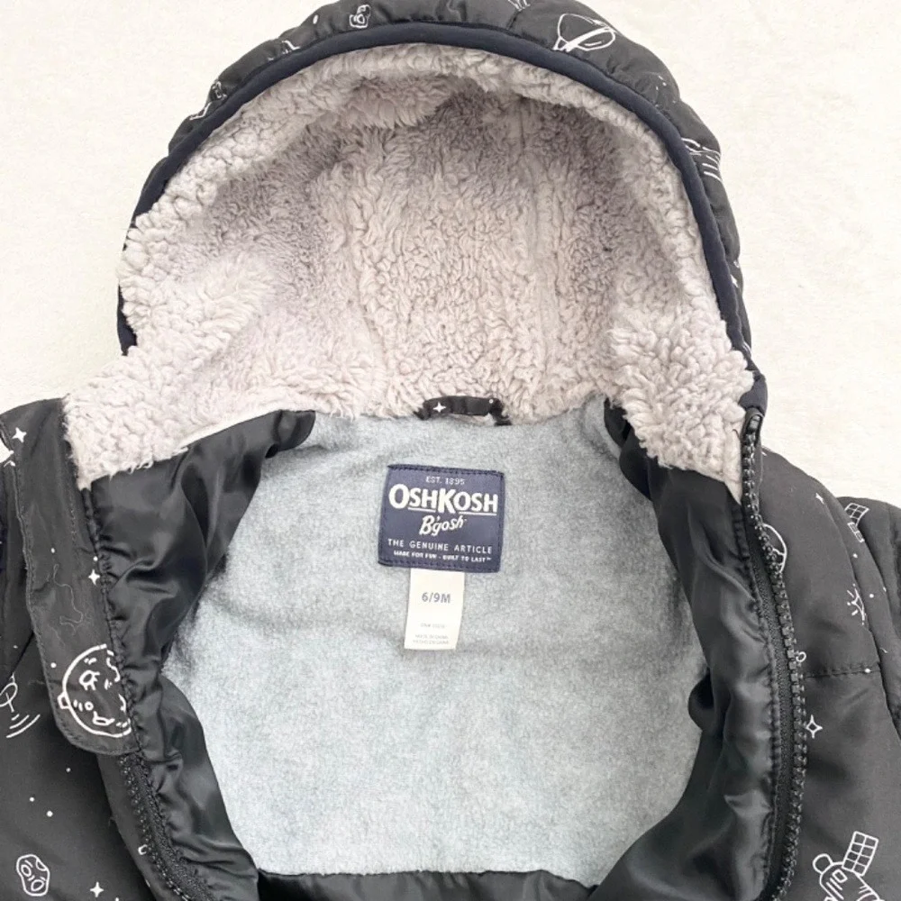 OshKosh B'Gosh Snowsuit Baby Boys 6-9M Insulated Fleece‎ Black